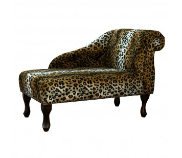 CLEARANCE 41" Mini Chaise Longue in a Leopard Print Faux Fur Fabric with Studding