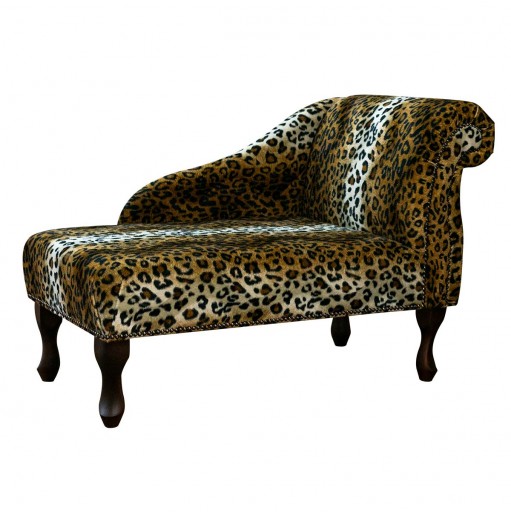 CLEARANCE 41" Mini Chaise Longue in a Leopard Print Faux Fur Fabric with Studding