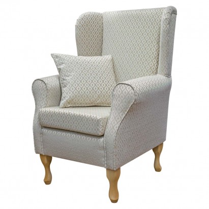 CLEARANCE Standard Wingback Fireside Chair in Woburn Trellis Beige Fabric & Matching Arm Caps