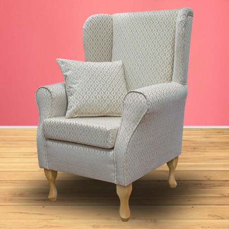 CLEARANCE Standard Wingback Fireside Chair in Woburn Trellis Beige Fabric & Matching Arm Caps