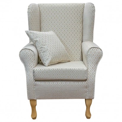 CLEARANCE Standard Wingback Fireside Chair in Woburn Trellis Beige Fabric & Matching Arm Caps