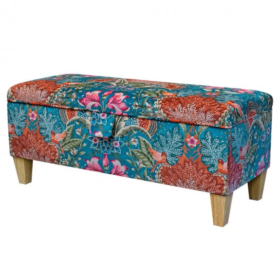 LUXE Storage Bench Stool in Babooshka Tapestry Floral Velvet Fabric