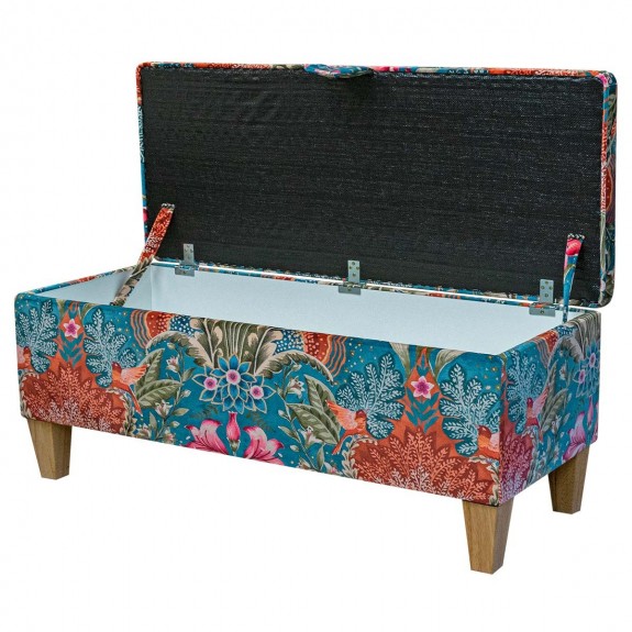 LUXE Storage Bench Stool in Babooshka Tapestry Floral Velvet Fabric