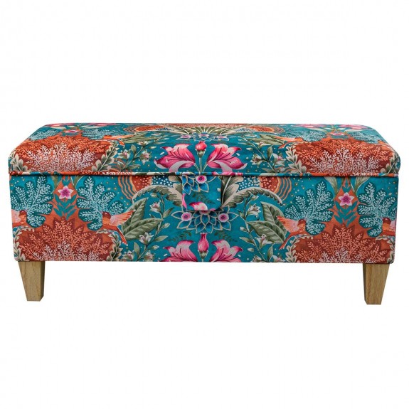 LUXE Storage Bench Stool in Babooshka Tapestry Floral Velvet Fabric