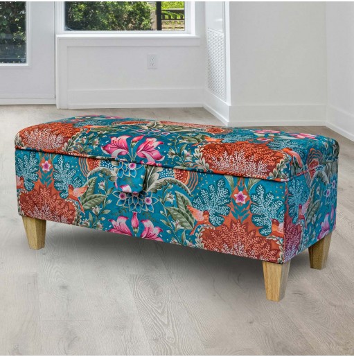 LUXE Storage Bench Stool in Babooshka Tapestry Floral Velvet Fabric