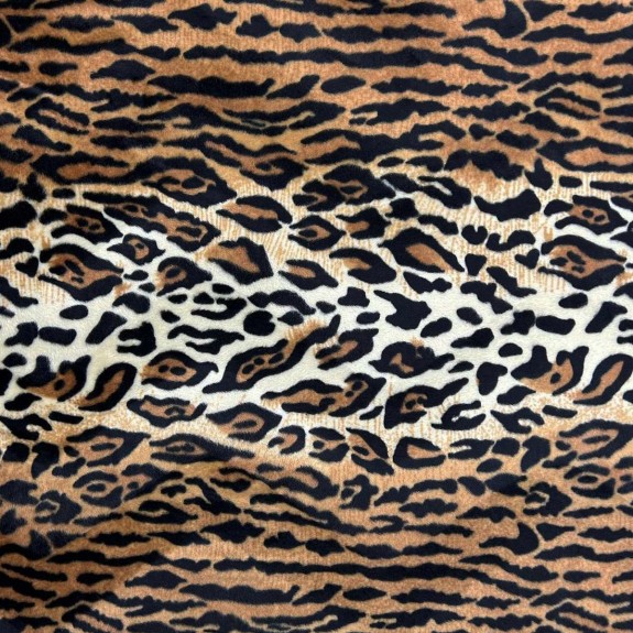 60" Large Chaise Longue in a Leopard Print Faux Fur Velboa Fabric with Studding