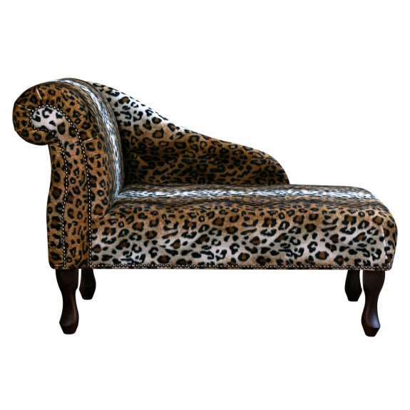 41" Mini Chaise Longue in a Leopard Print Velboa Faux Fur Fabric with Studding