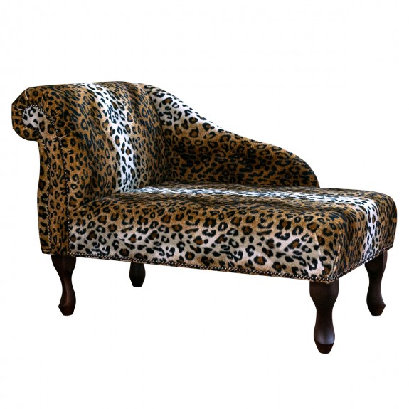 41" Mini Chaise Longue in a Leopard Print Velboa Faux Fur Fabric with Studding