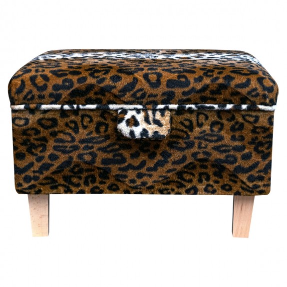 Storage Footstool Ottoman in Leopard Print Velboa Faux Fur Fabric