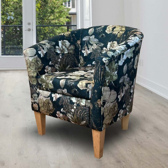 Designer Tub Chair in Maestro Goya Green Floral Printed Velvet Fabric