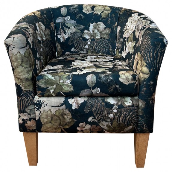 Designer Tub Chair in Maestro Goya Green Floral Printed Velvet Fabric