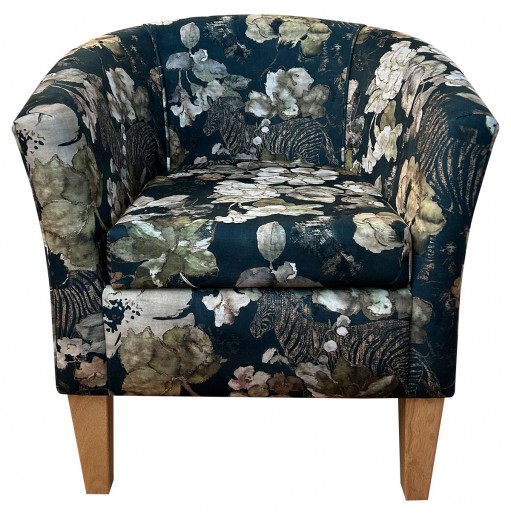 Designer Tub Chair in Maestro Goya Green Floral Printed Velvet Fabric