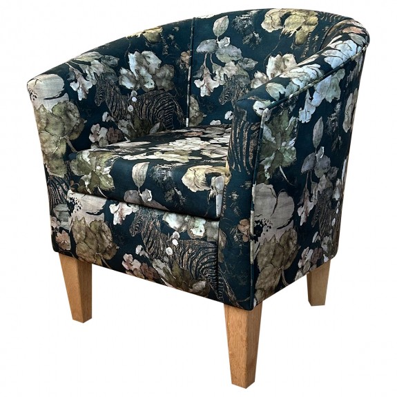 Designer Tub Chair in Maestro Goya Green Floral Printed Velvet Fabric