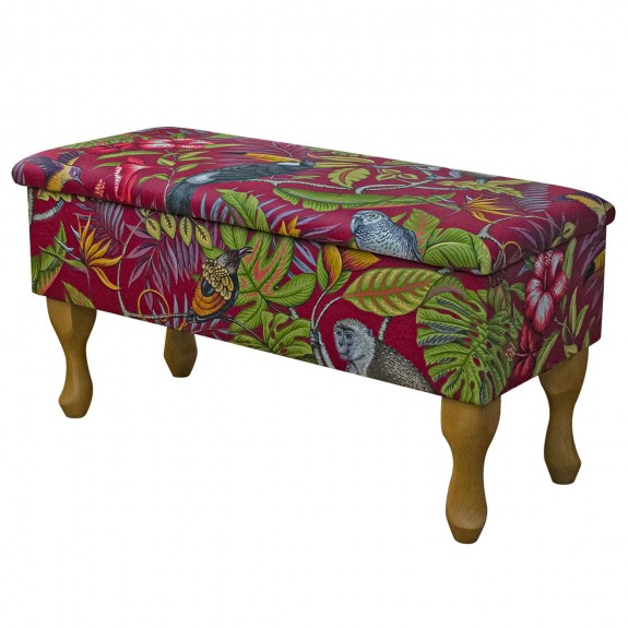 Medium Dressing Table Storage Stool in Rainforest Cranberry Cotton Fabric