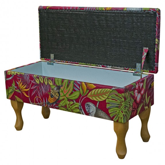 Medium Dressing Table Storage Stool in Rainforest Cranberry Cotton Fabric