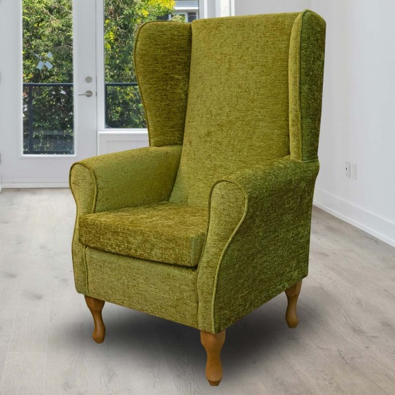 Large High Back Chair in Carlton Lime Modern Chenille Fabric