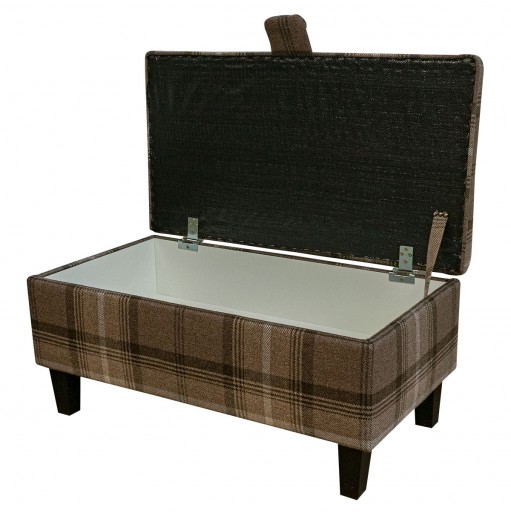 LUXE Buttoned Tartan Storage Footstool Ottoman in Sophie Chocolate Check Fabric