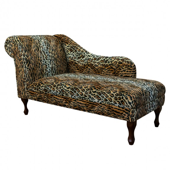 60" Large Chaise Longue in a Leopard Print Faux Fur Velboa Fabric with Studding