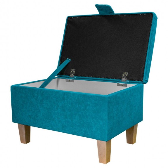 OUTLET Storage Ottoman in Plush Light Blue Fabric