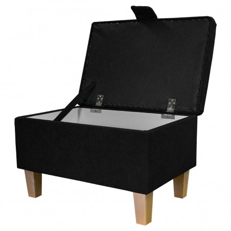 OUTLET Storage Ottoman in Plush Midnight Black Fabric