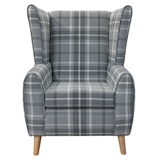 Celeste LUXE Wingback Chair in Balmoral Dove Tartan Fabric