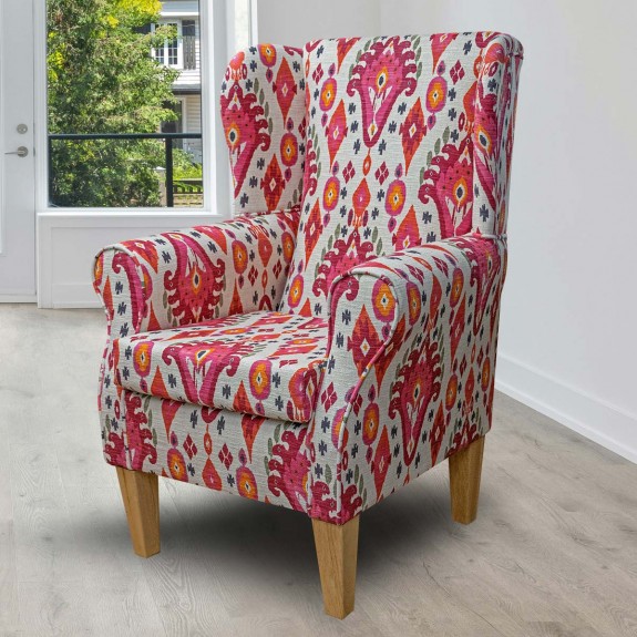 Wingback Fireside Chair in Boho Begonia Fabric