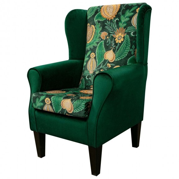 Standard Wingback Chair in Cantaloupe Forest Velvet Fabric