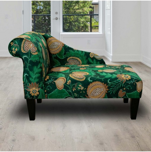 LUXE 41" Mini Chaise Longue in Cantaloupe Forest Velvet Fabric