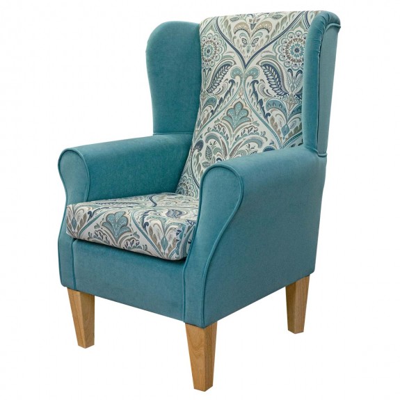 Standard Wingback Fireside Chair in Hidcote Prussian Duck Egg Velvet Fabric