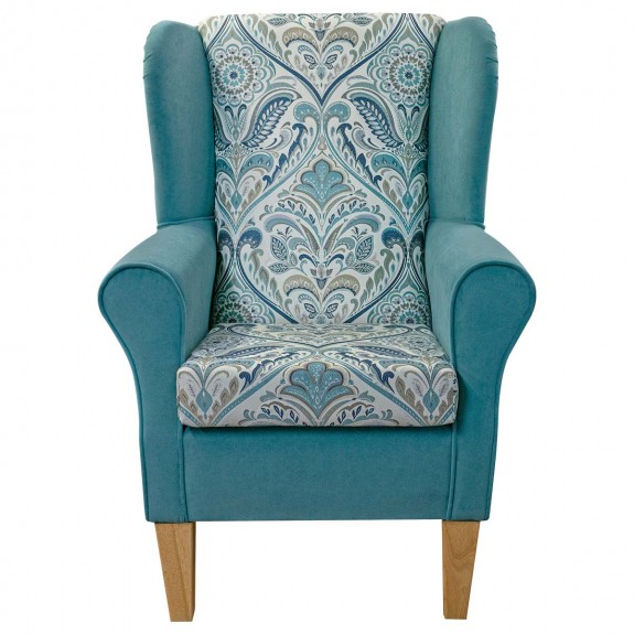 Standard Wingback Fireside Chair in Hidcote Prussian Duck Egg Velvet Fabric