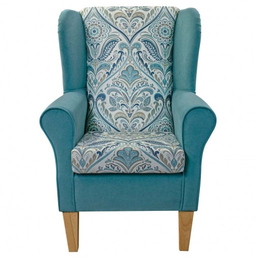 OUTLET Standard Wingback Fireside Chair in Hidcote Prussian Duck Egg Velvet Fabric