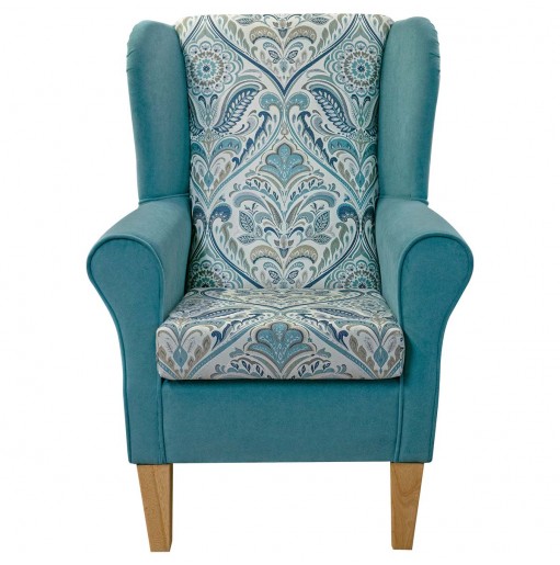 Standard Wingback Fireside Chair in Hidcote Prussian Duck Egg Velvet Fabric