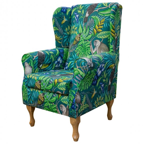 Standard Wingback Fireside Chair in Rainforest Lagoon Cotton Fabric