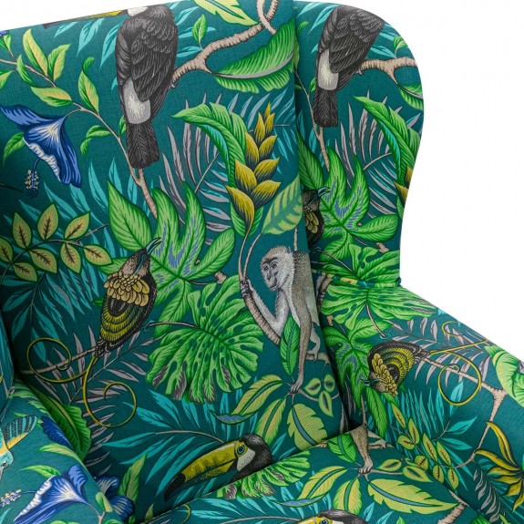 Standard Wingback Fireside Chair in Rainforest Lagoon Cotton Fabric