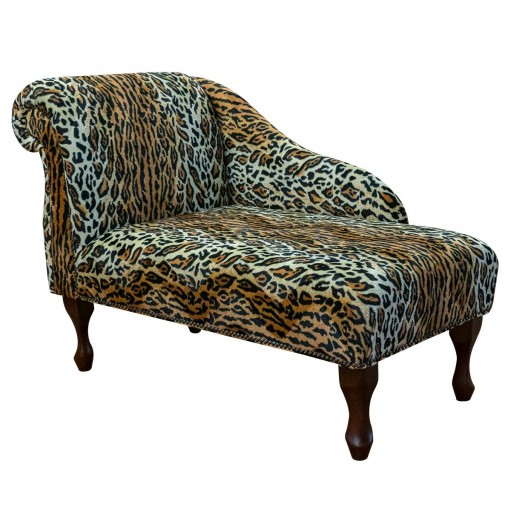 41" Mini Chaise Longue in a Leopard Print Velboa Faux Fur Fabric with Studding