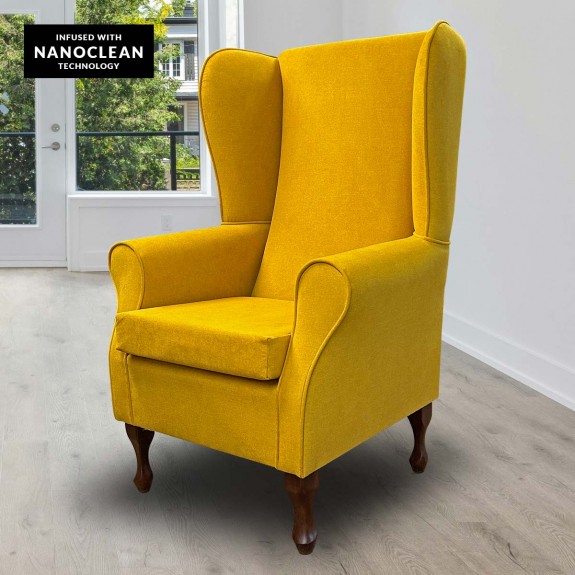 Large High Back Chair in Luna Mustard Nanoclean Fabric