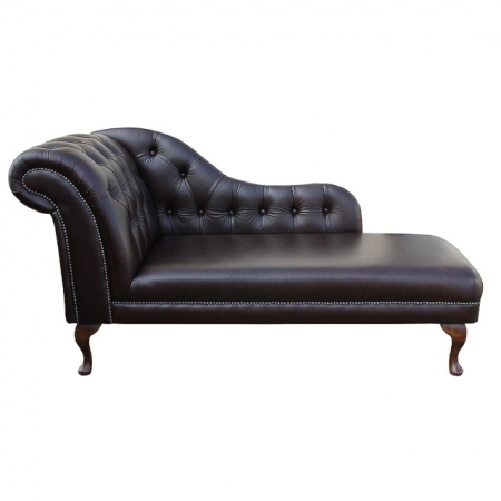 60" Deep Buttoned Brown Selvia Rub Off Leather Chaise Longue - Chesterfield