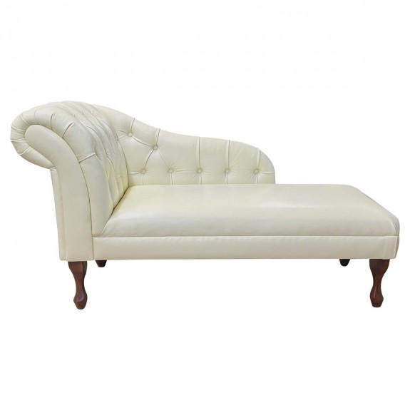 Medium Buttoned Chaise Longue in Lena Vanilla Genuine Leather