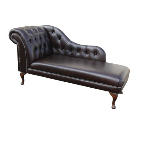 60" Deep Buttoned Brown Selvia Rub Off Leather Chaise Longue - Chesterfield