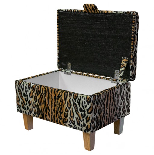 Storage Footstool Ottoman in Leopard Print Velboa Faux Fur Fabric