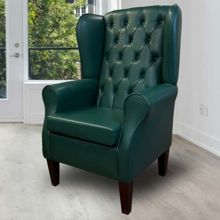 Bottle Green Leather Wing Chair