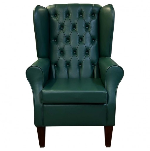 Large High Back Chair with Buttoning in a Medal Forest Genuine Leather