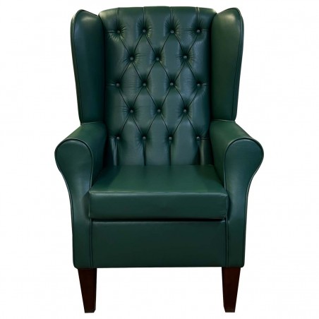 Chesterfield Buttoned Genuine Leather Chair in Dark Green