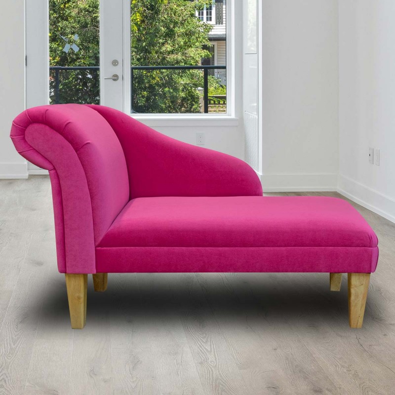 LUXE 45" Medium Chaise Longue in AquaVelvet Fuchsia Velvet Fabric LUXE 45" Medium Chaise Longue in AquaVelvet Fuchsia Velvet Fabric
