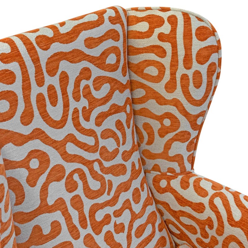Orange and beige patterned fabric armchair Orange and beige patterned fabric armchair