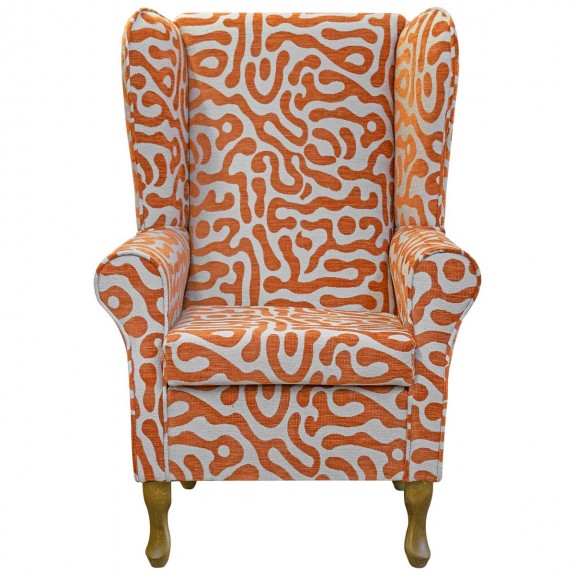 Large High Back Chair in Rosso Heavyweight Fluid Burnt Orange Fabric