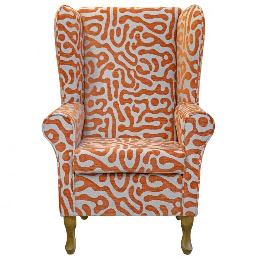 Large High Back Chair in Rosso Heavyweight Fluid Burnt Orange Fabric