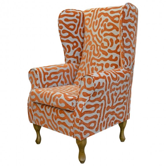 Large High Back Chair in Rosso Heavyweight Fluid Burnt Orange Fabric