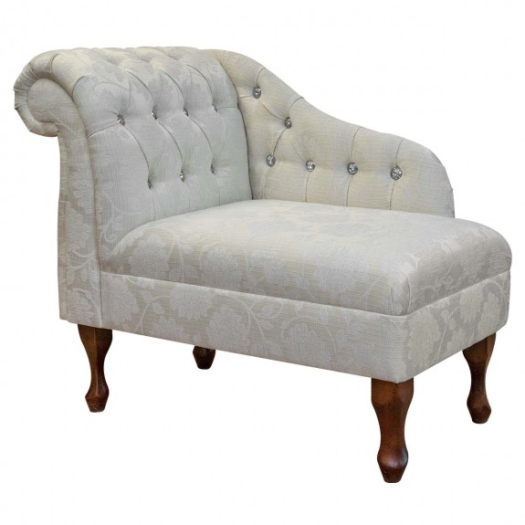 36" Compact Diamante Buttoned Chaise Longue in Woburn Floral Oyster Fabric