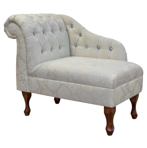 36" Compact Diamante Buttoned Chaise Longue in Woburn Floral Oyster Fabric